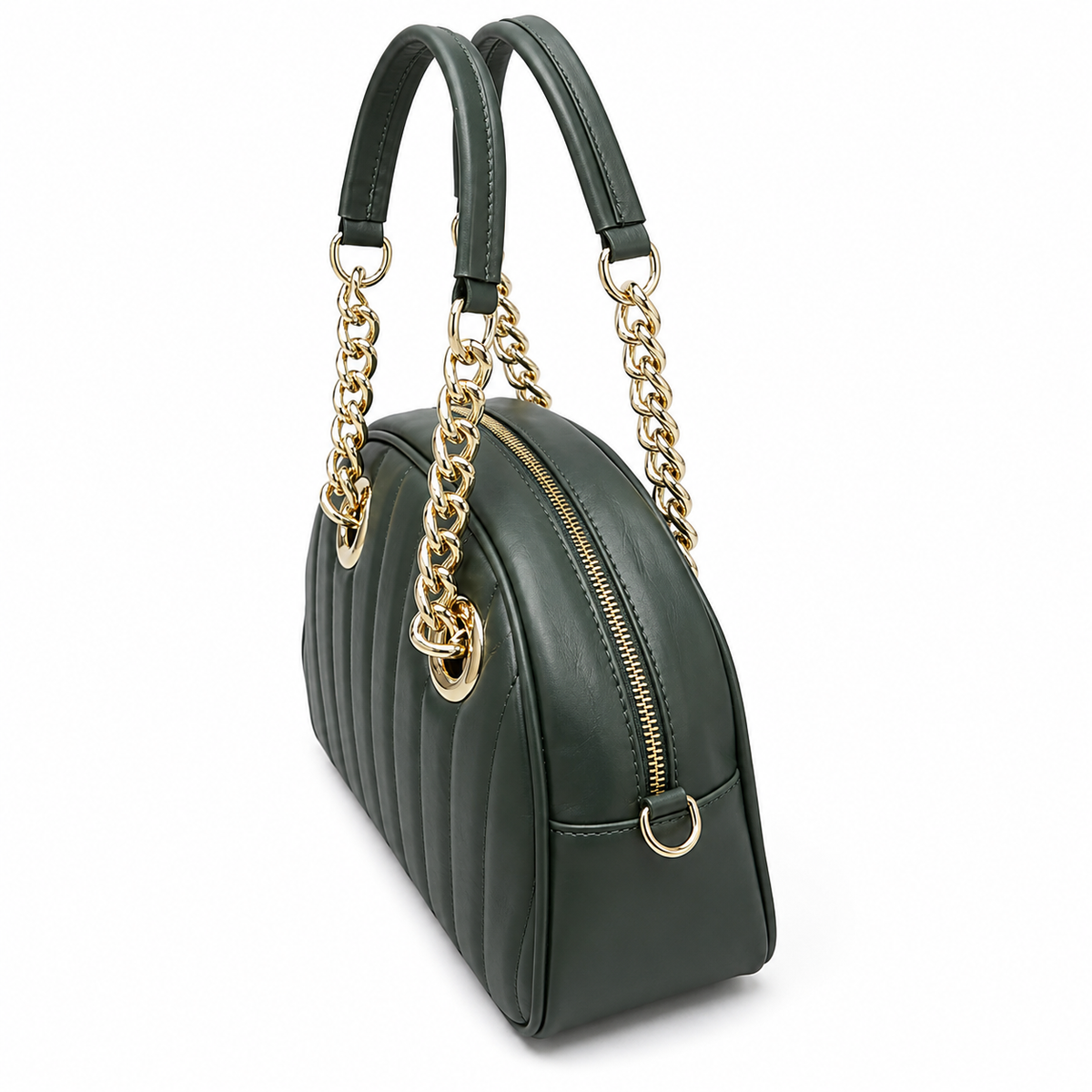 Borsa Donna Vera Pelle Made in Italy doppi Manici Tracolla Regolabile Rimovibile Catena color Oro