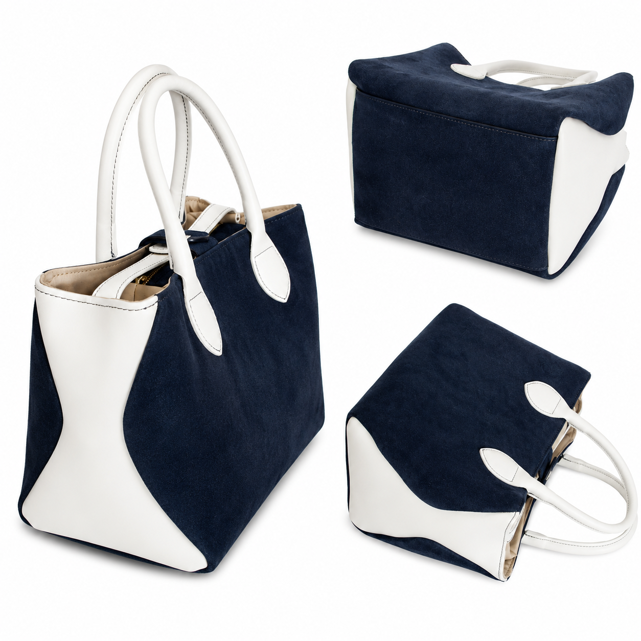 Borsa Donna in Vera Pelle con Pochette Estraibile Artigianale Made in Italy, Borsa a Mano Elegante Pelle Morbida Grande Capacità