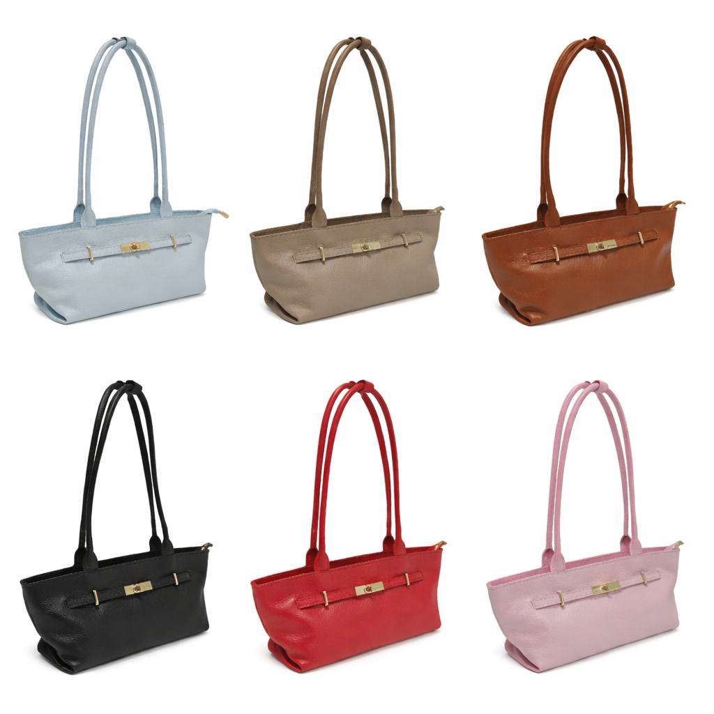 Borsa Donna Slim in Vera Pelle Made in Italy con Zip e Manici Lunghi