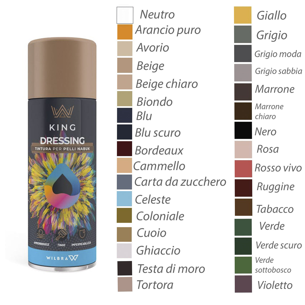 King Dressing Wilbra 200 ml Tintura Spray Camoscio Nabuk Scarpe Borse Giacche