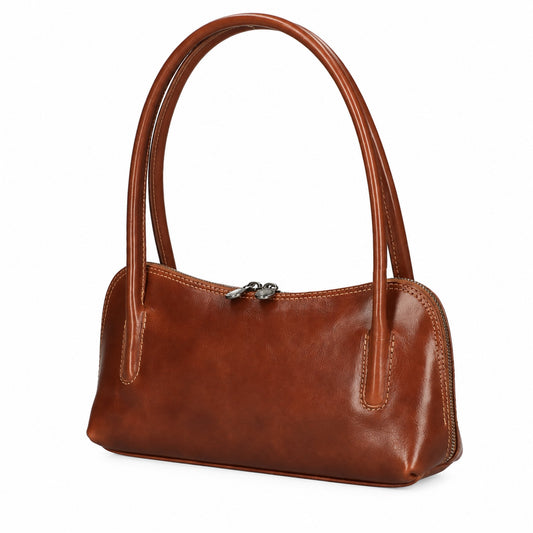 Borsa a Spalla Donna in Vera Pelle di Vacchetta con Zip Made in Italy