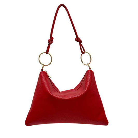 Borsa donna in vera pelle a spalla con tracolla regolabile rimuovibile chiusura zip