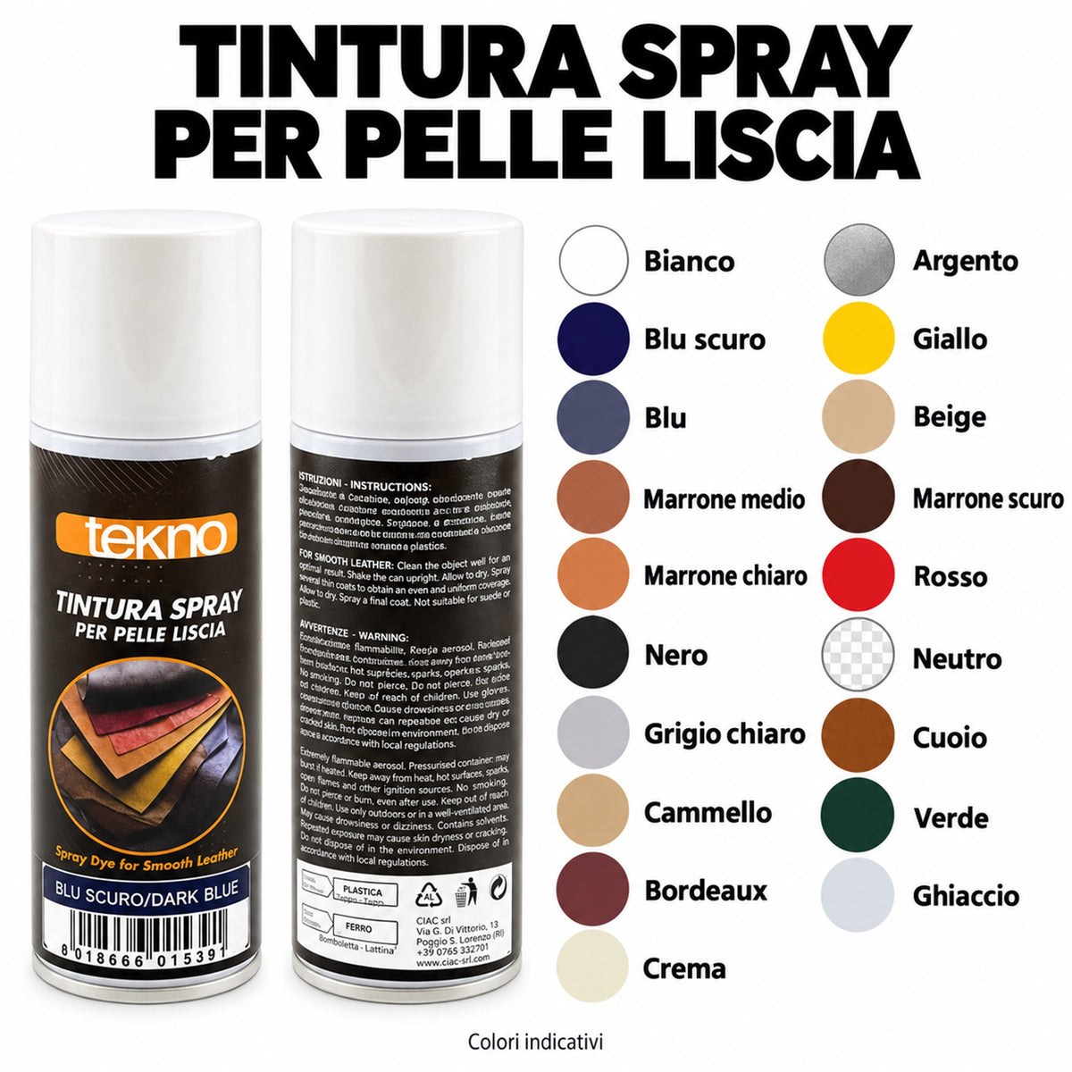 Tintura Spray Tekno per Pelle Liscia Ricolorante Coprente per Scarpe Borse e Giacche