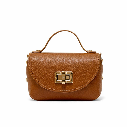 Mini Bag Donna in Vera Pelle con Manico e Tracolla Catena Oro