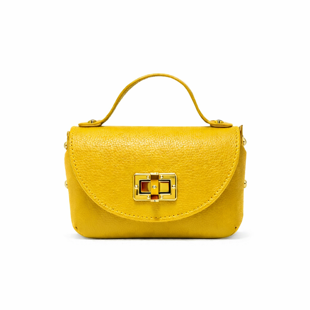 Mini Bag Donna in Vera Pelle con Manico e Tracolla Catena Oro