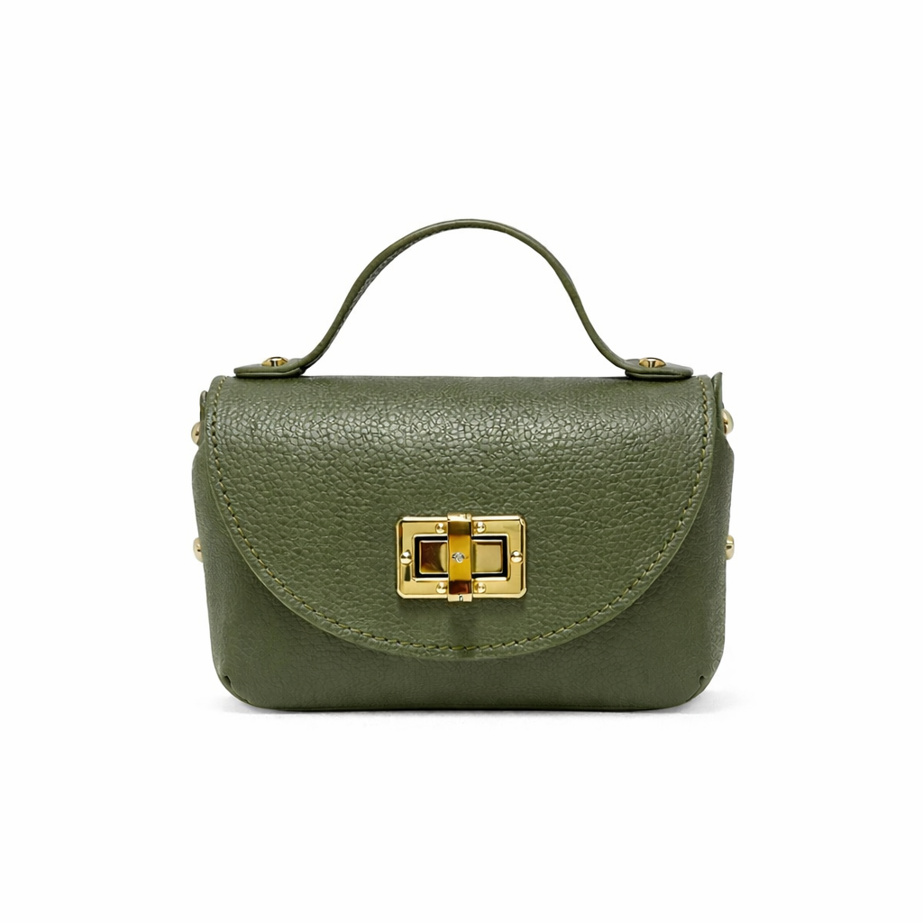 Mini Bag Donna in Vera Pelle con Manico e Tracolla Catena Oro