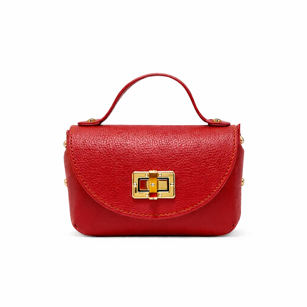 Mini Bag Donna in Vera Pelle con Manico e Tracolla Catena Oro