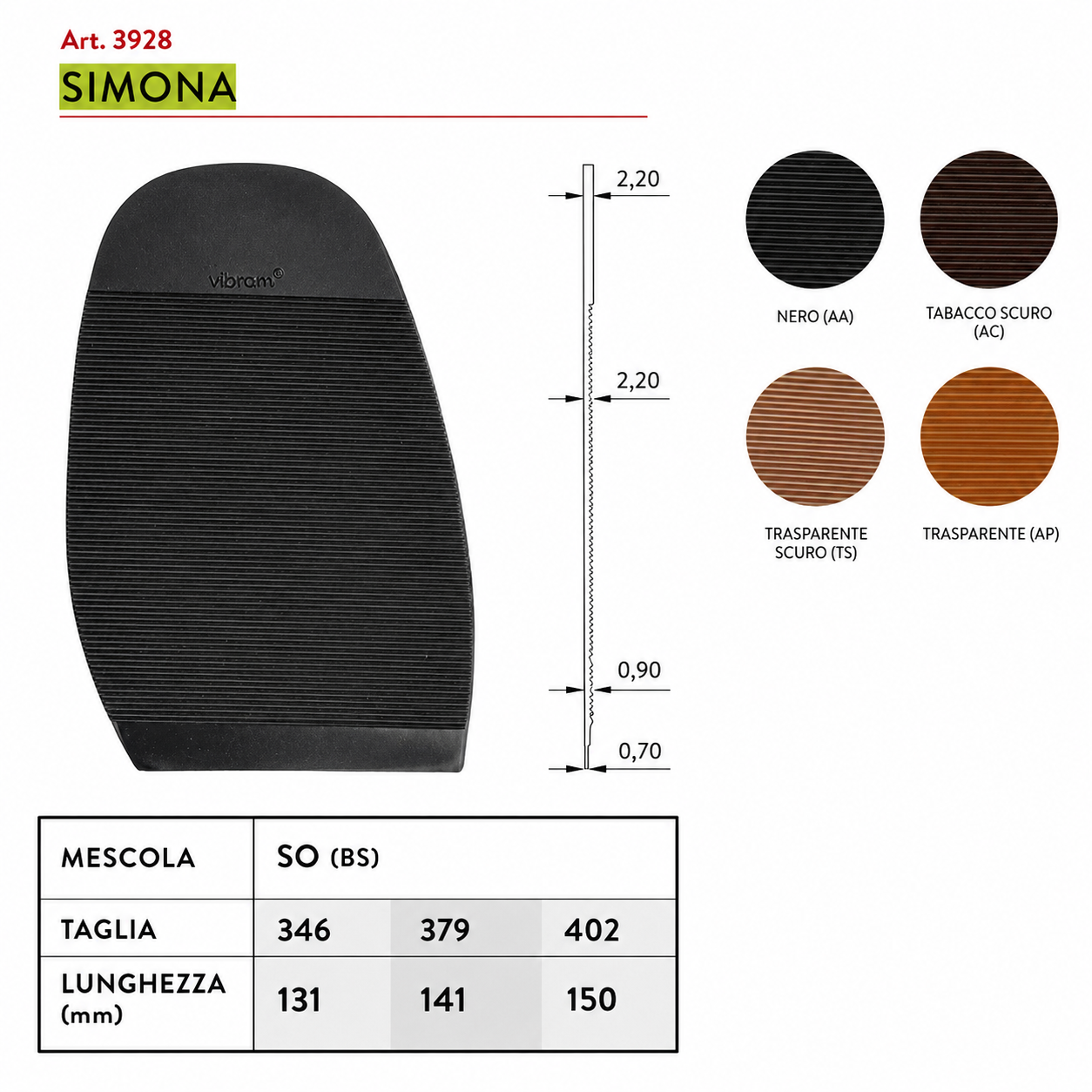 Mezza suola donna gomma Vibram Simona 3928 mm.2,2 riparazione creazione scarpe