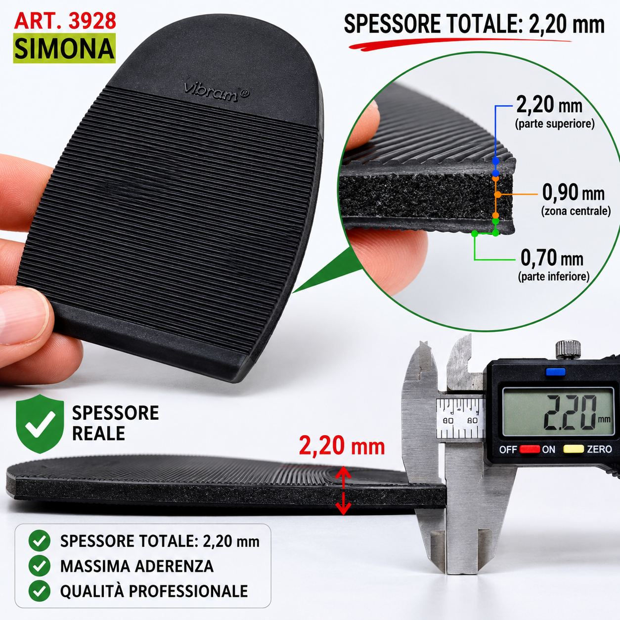 Mezza suola donna gomma Vibram Simona 3928 mm.2,2 riparazione creazione scarpe
