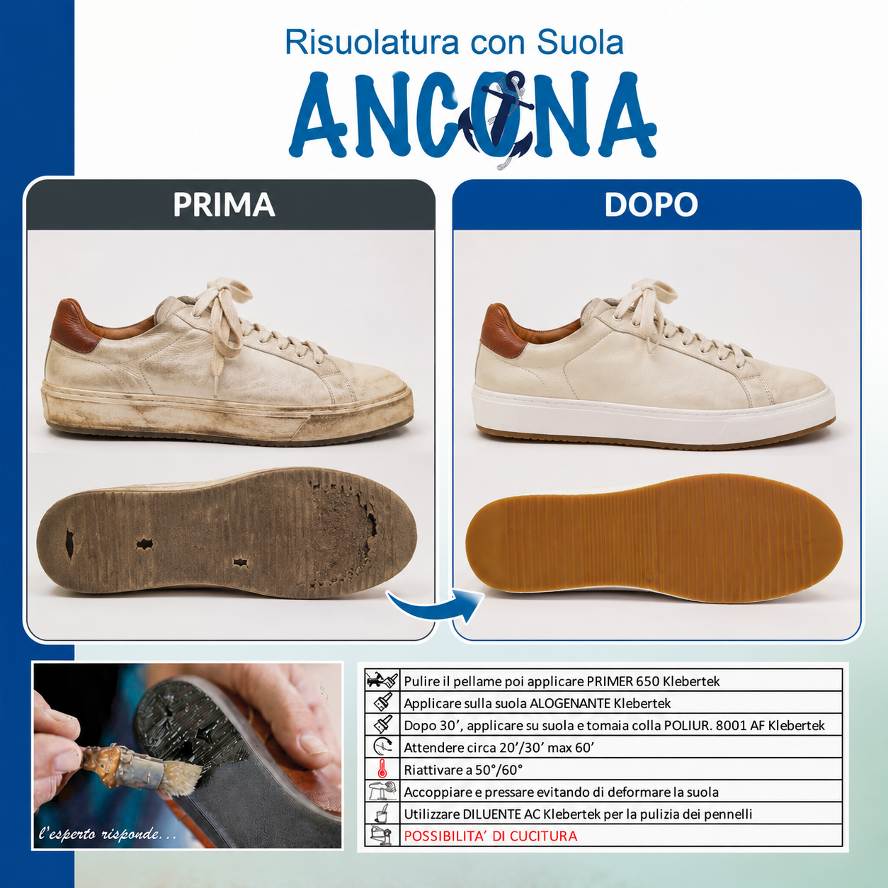 Suola Ancona in TR Bianca con Fondo Miele Suola Uomo per Sneakers e Scarpe Casual  Numeri 40-45