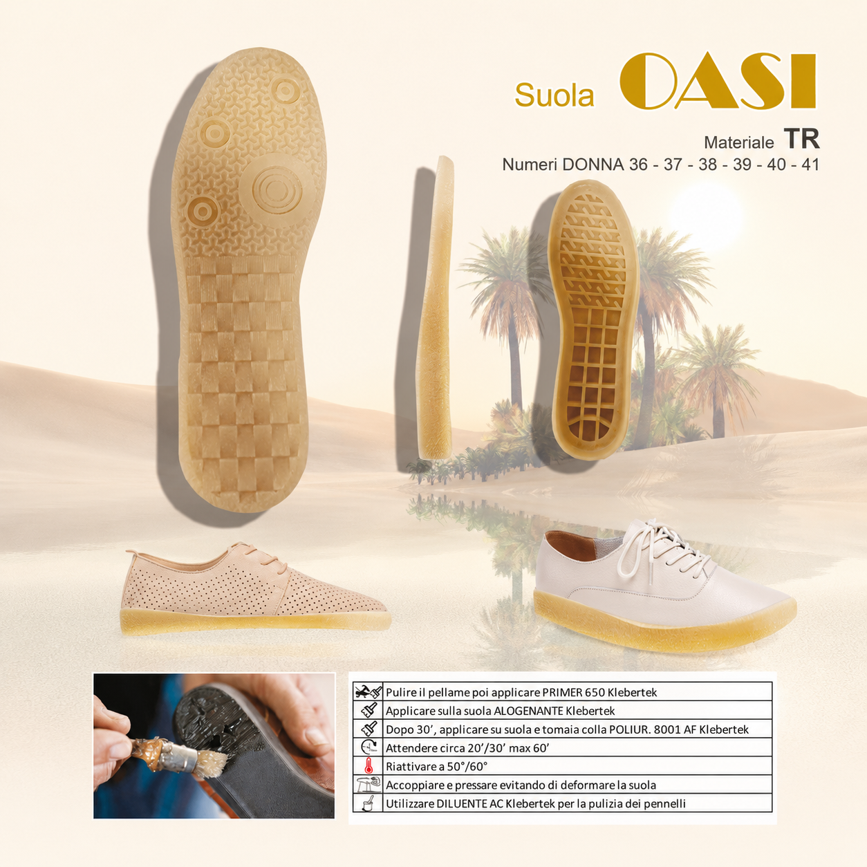 Suola OASI TR Colore Naturale – Fondo per Risuolatura Scarpe Donna n. 36-41