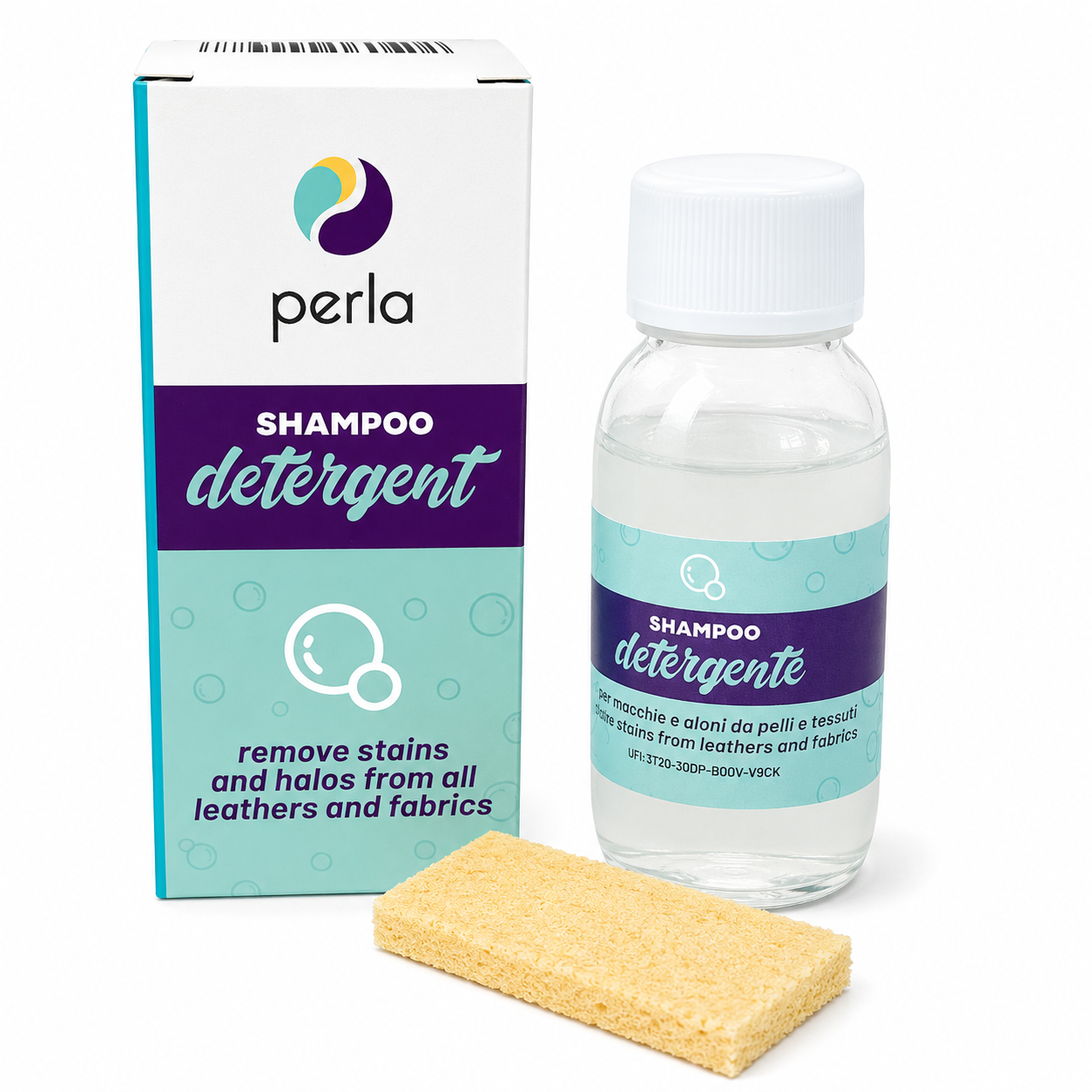 Shampoo Detergente Smacchiatore per Pelle Tessuti e Sughero 50 ml / 1LT