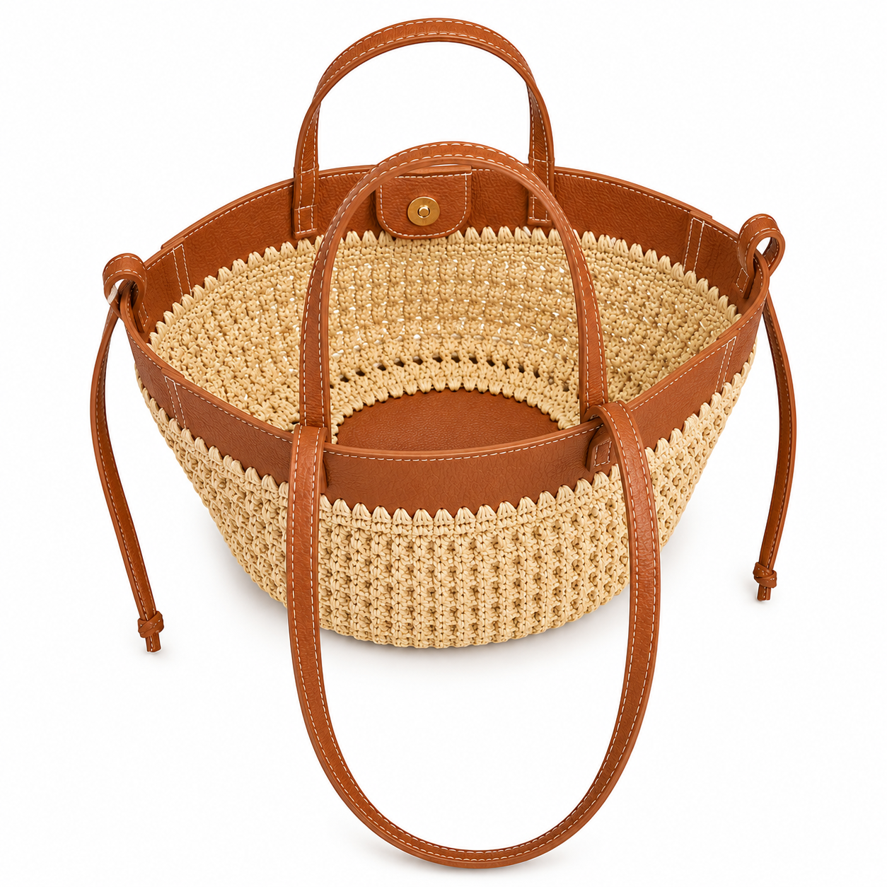 Borsa Mare in Vera Pelle e Raffia con Pochette Interna