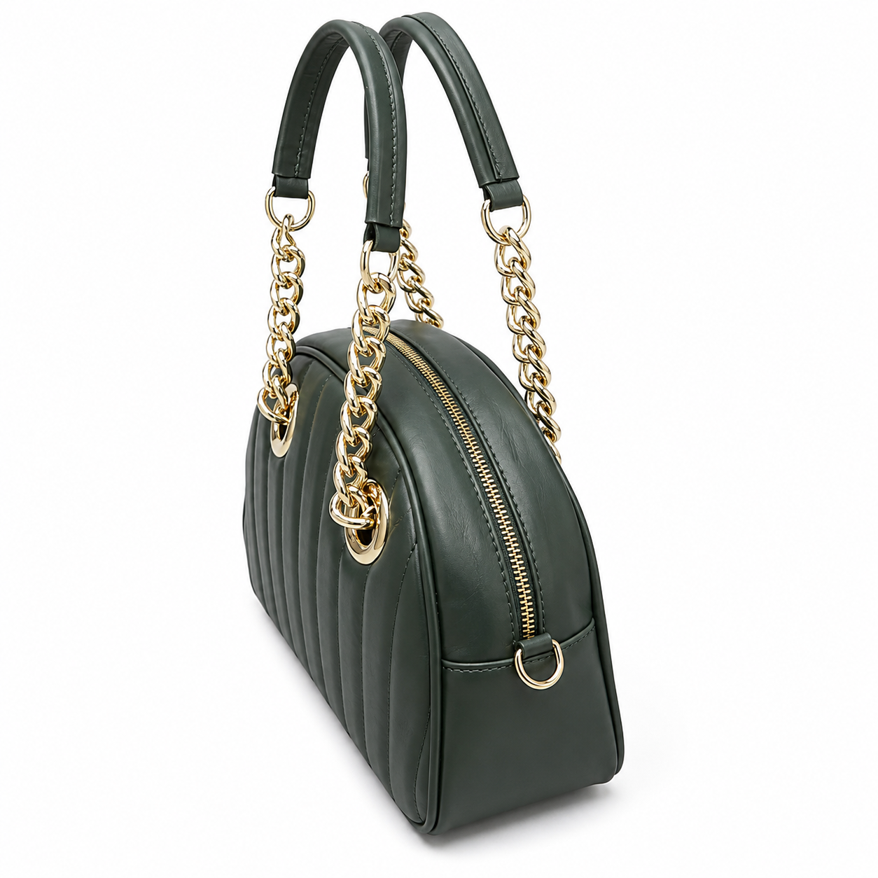 Borsa Donna Vera Pelle Made in Italy doppi Manici Tracolla Regolabile Rimovibile Catena color Oro