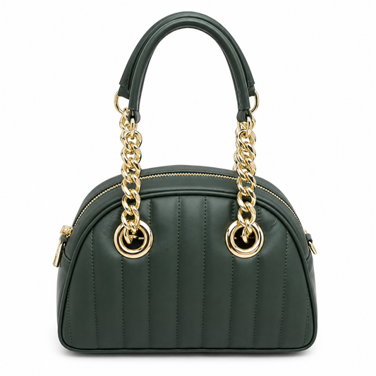 Borsa Donna Vera Pelle Made in Italy doppi Manici Tracolla Regolabile Rimovibile Catena color Oro