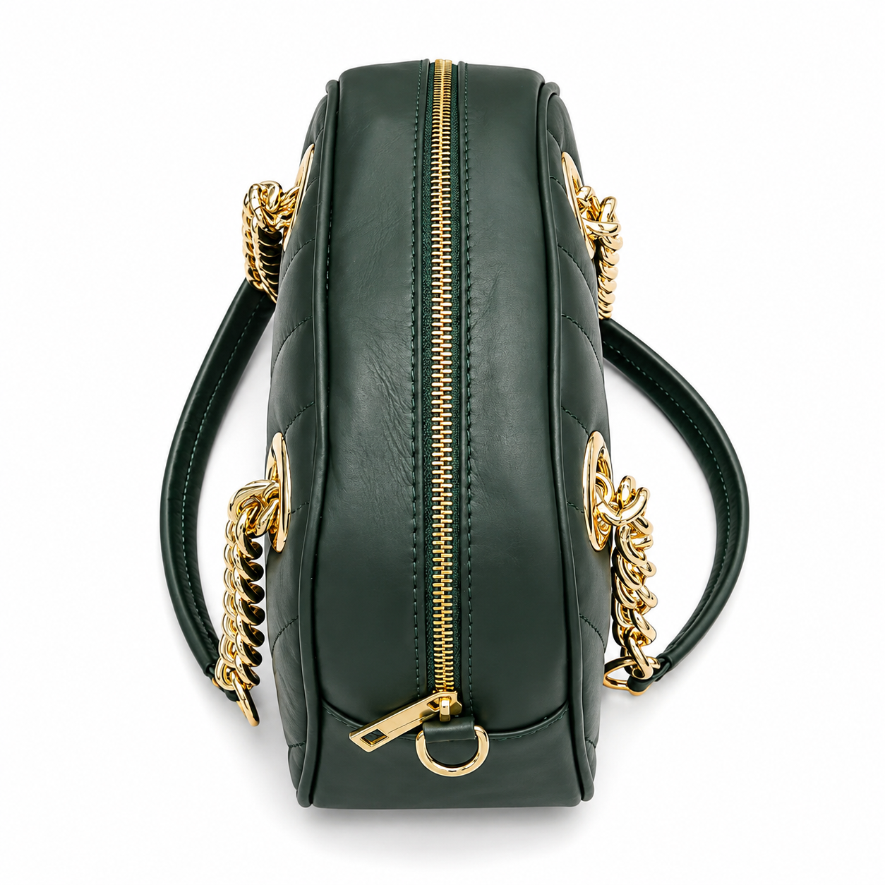 Borsa Donna Vera Pelle Made in Italy doppi Manici Tracolla Regolabile Rimovibile Catena color Oro