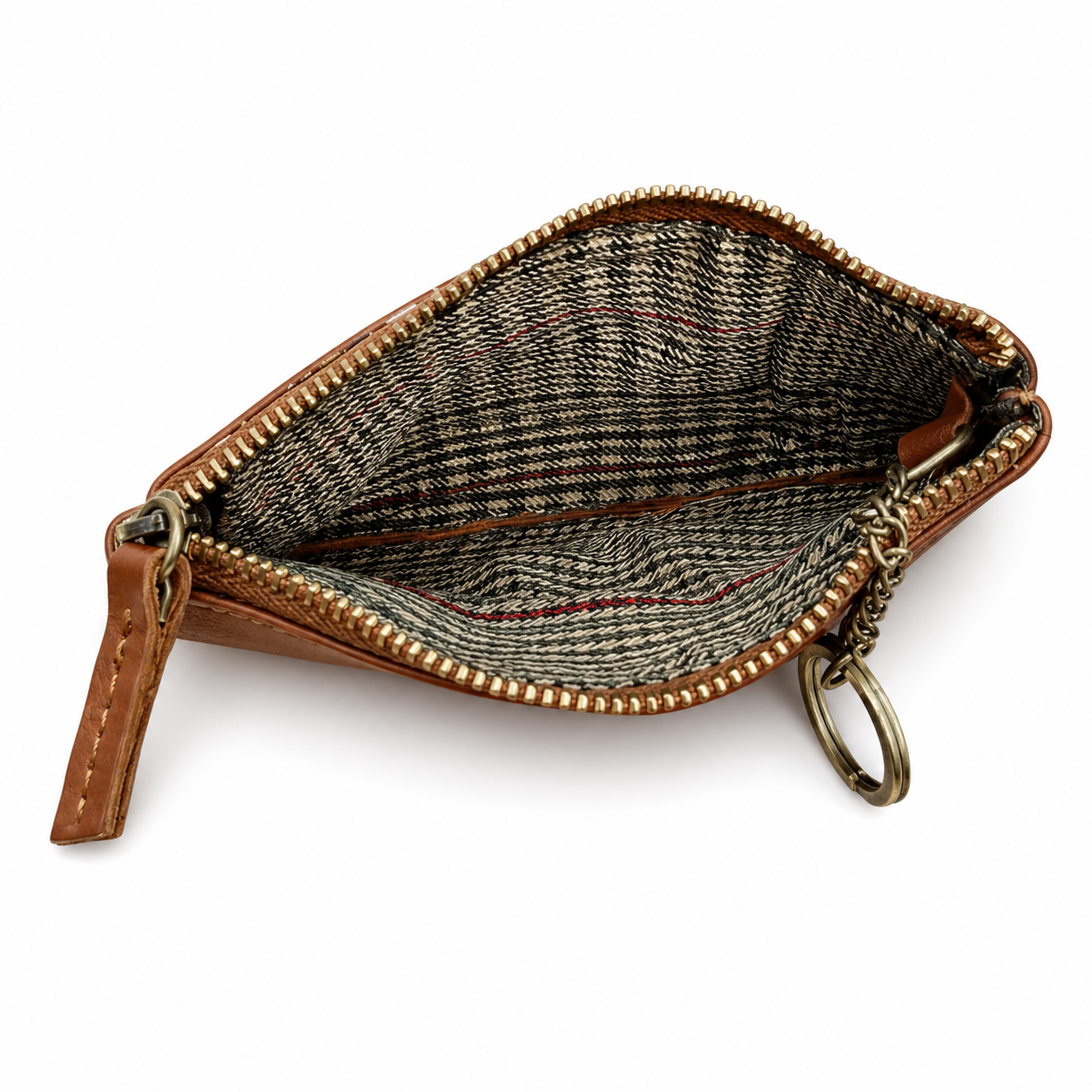 Portachiavi in Vera Pelle con Zip e Stampa Floreale – Portamonete e Custodia Chiavi 12x8 cm