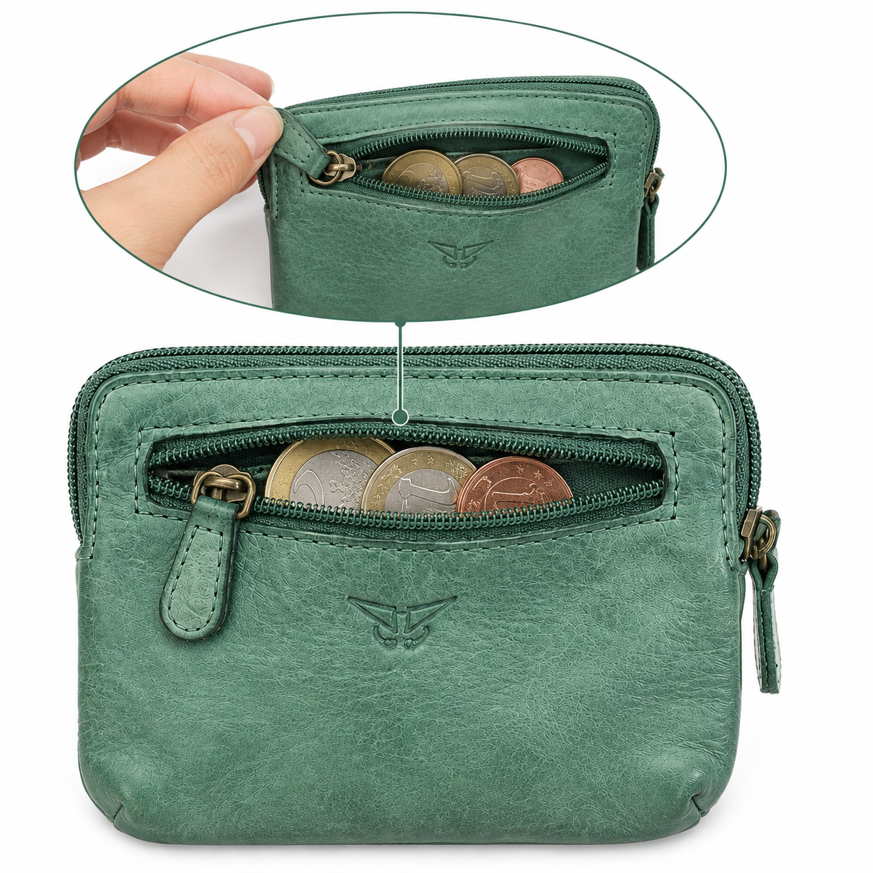 Portachiavi Portafoglio Vera Pelle Lavata con Zip Portamonete Porta Carte