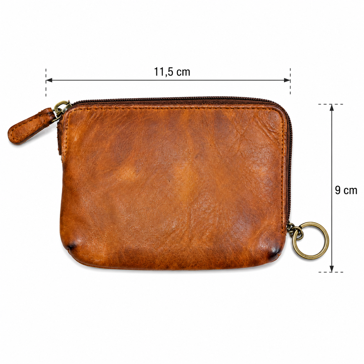 Portachiavi Portafoglio Vera Pelle Lavata con Zip Portamonete Porta Carte
