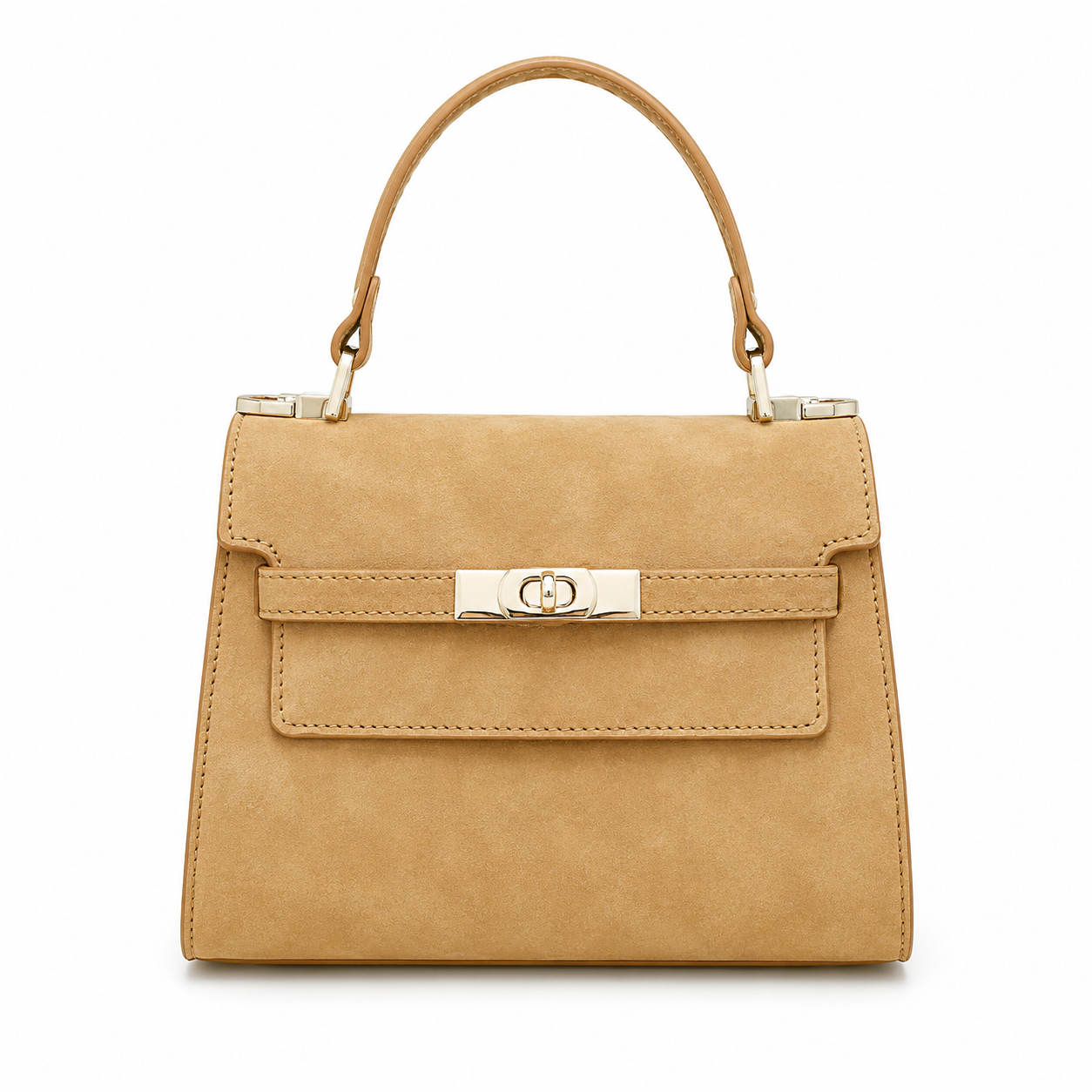 Borsa Donna Elegante a Mano con Tracolla Pelle Scamosciata Beige Chiusura dorata Made in Italy