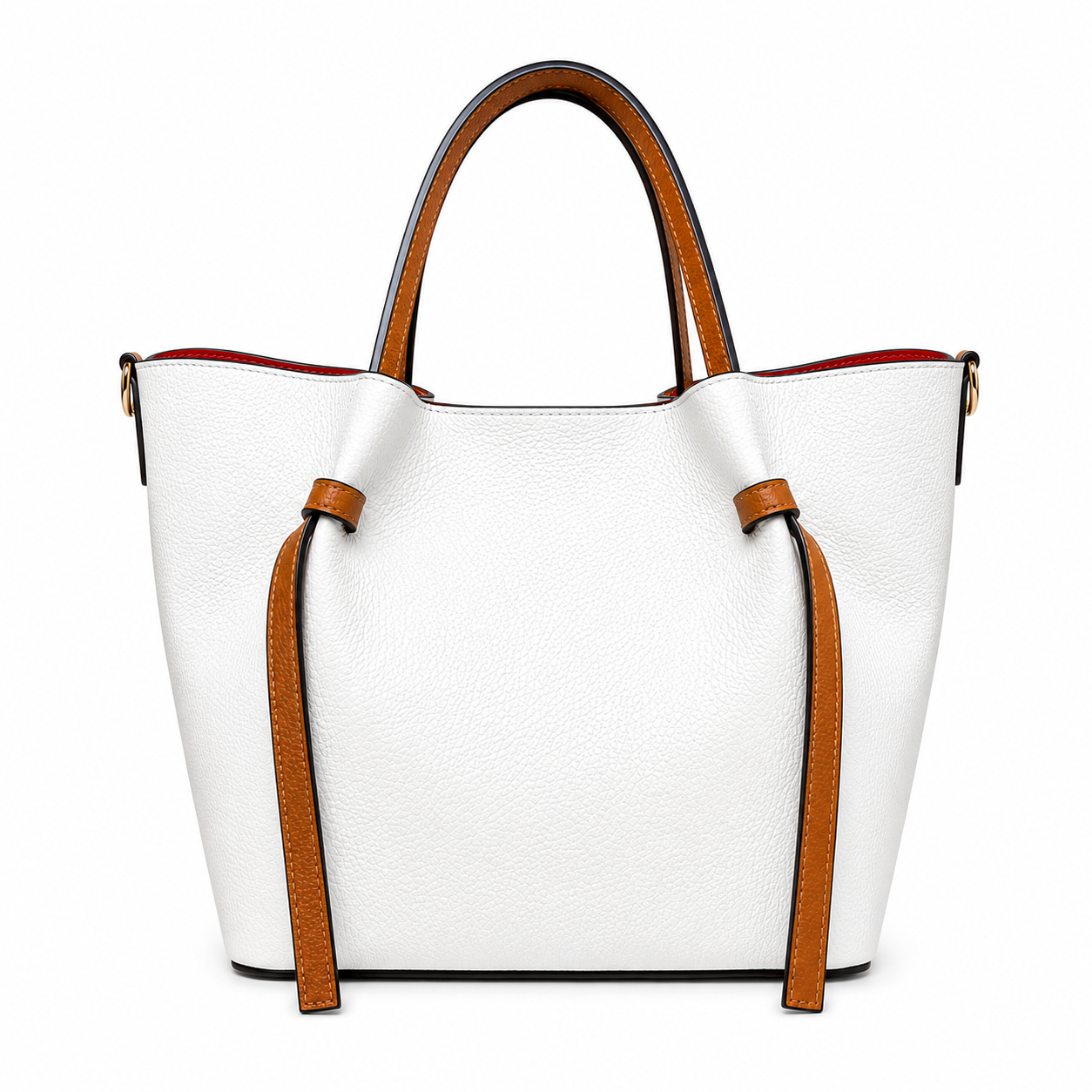 Women's Genuine Leather Bag with Removable Pouch - Elegant and Versatile