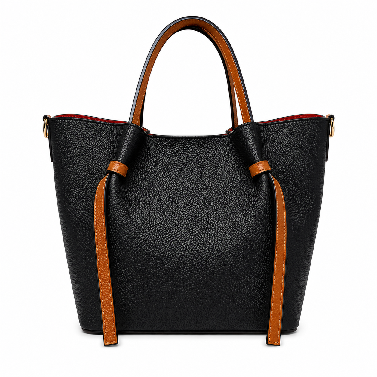 Women's Genuine Leather Bag with Removable Pouch - Elegant and Versatile