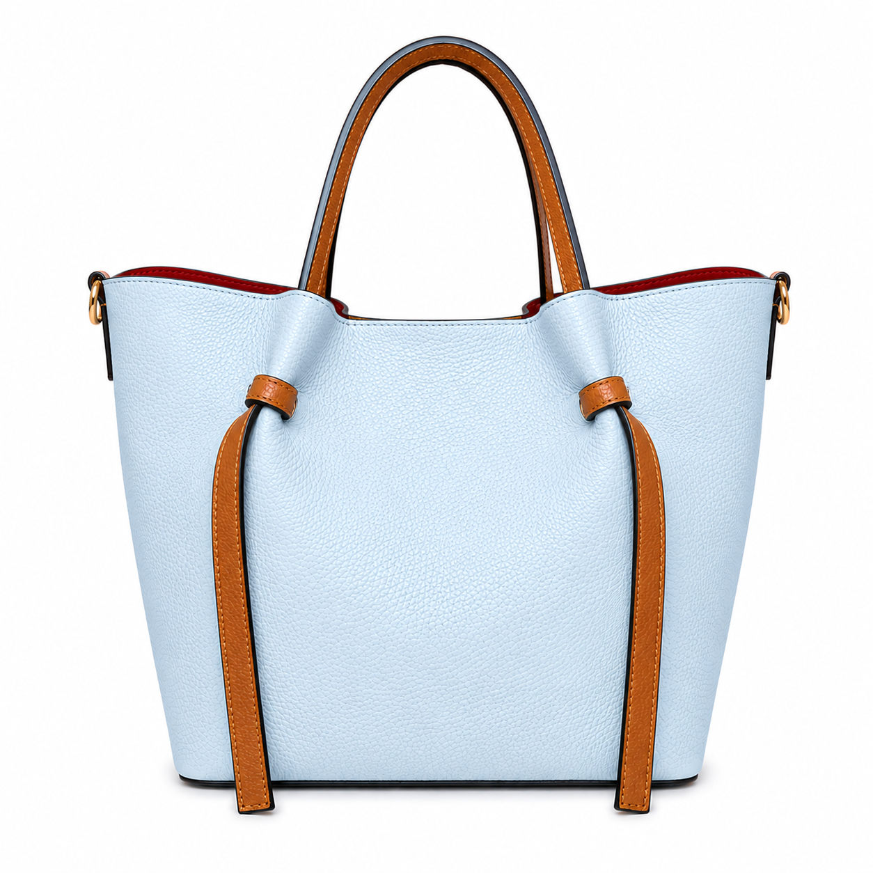 Women's Genuine Leather Bag with Removable Pouch - Elegant and Versatile
