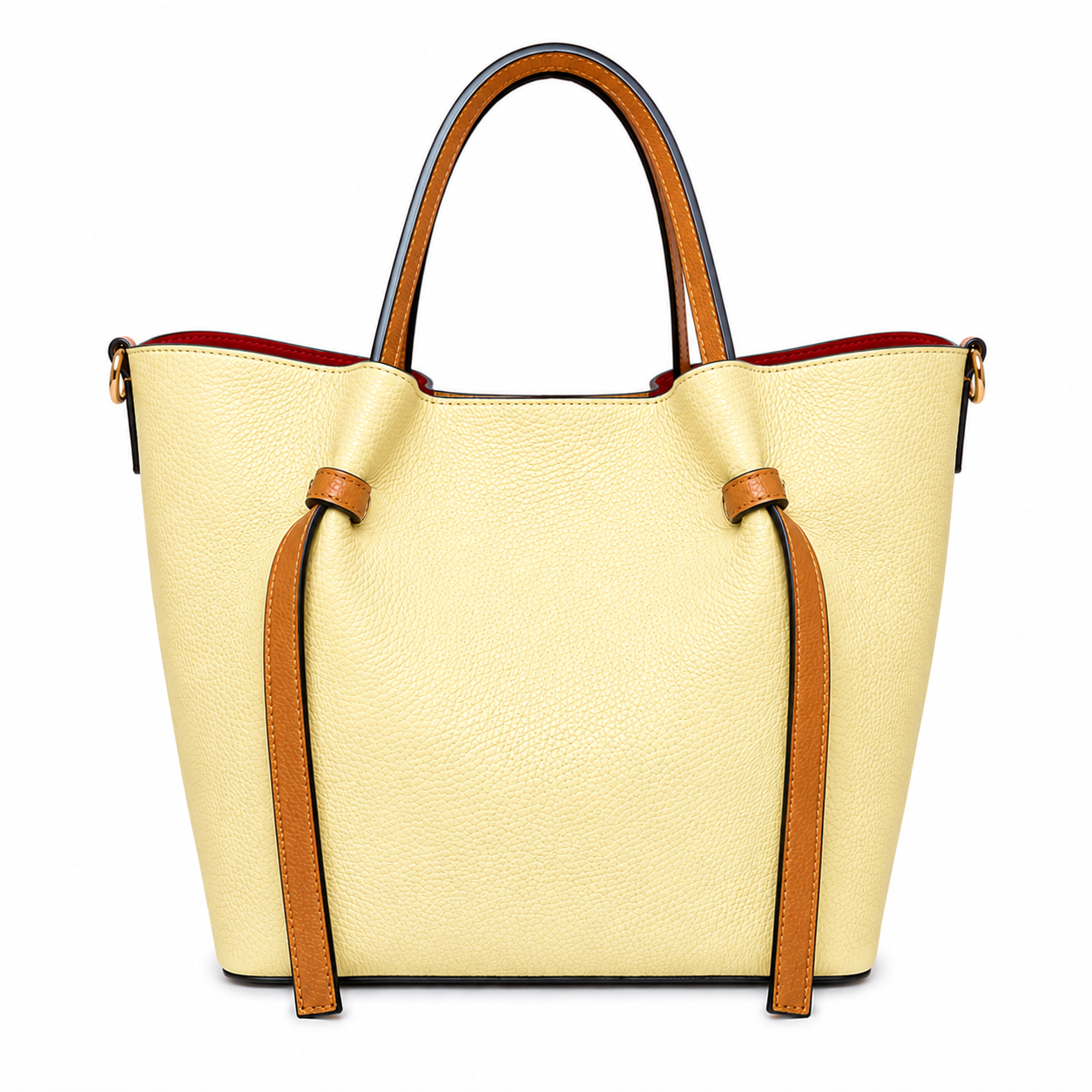 Women's Genuine Leather Bag with Removable Pouch - Elegant and Versatile