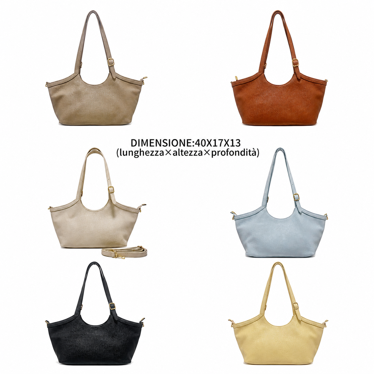 Borsa Donna Vera Pelle con 2 Manici Lunghi e Tracolla Regolabile  Shopper Casual Elegante