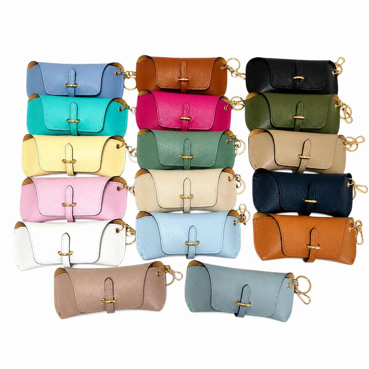 Portaocchiali in Vera Pelle con Portachiavi e Moschettone Charm per Borsa