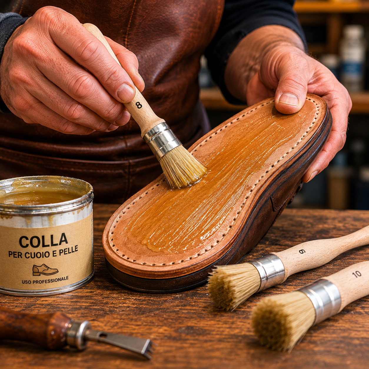 Pennello in Setola per Colla, Tintura e Liquidi per Pelle e Cuoio