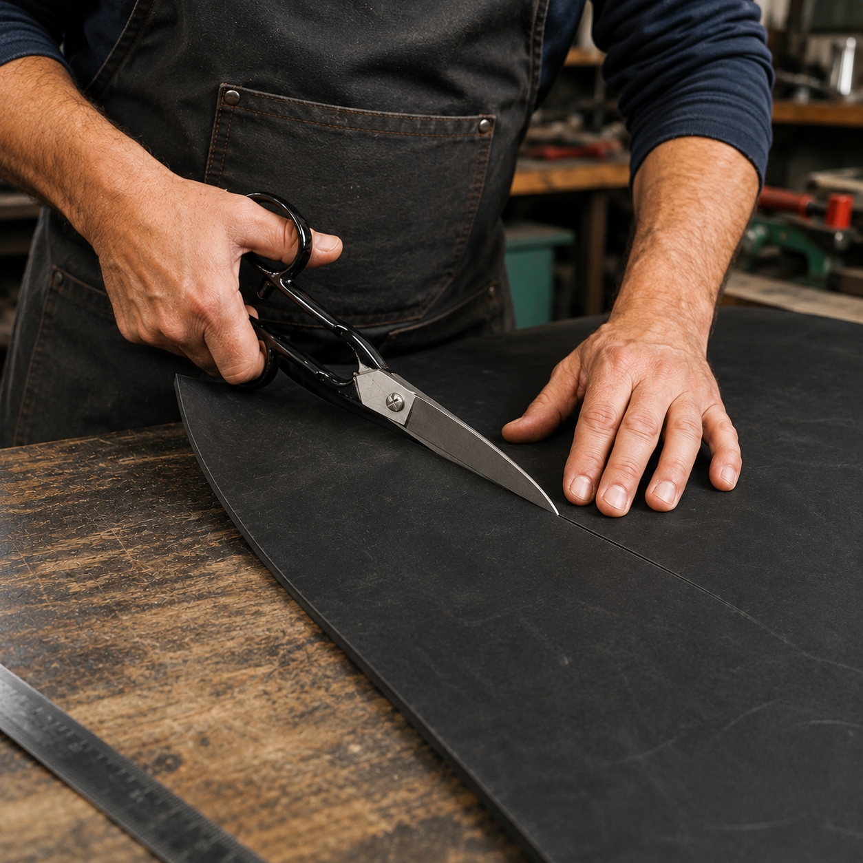 Forbice Professionale Doppia Curva 21 cm per Taglio Gomma Cuoio e Pelle Calzolaio Pelletteria Sarto Tappezziere Artigiani