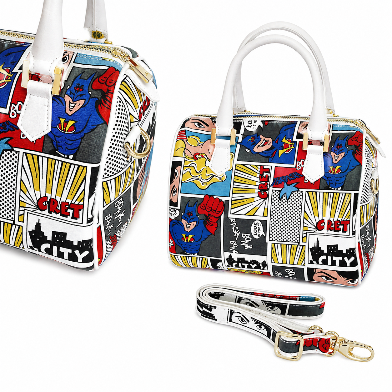 Set Bauletto Donna Vera Pelle e Tessuto Italiano con Cintura Abbinata Borsa a Mano con Tracolla Regolabile Made in Italy