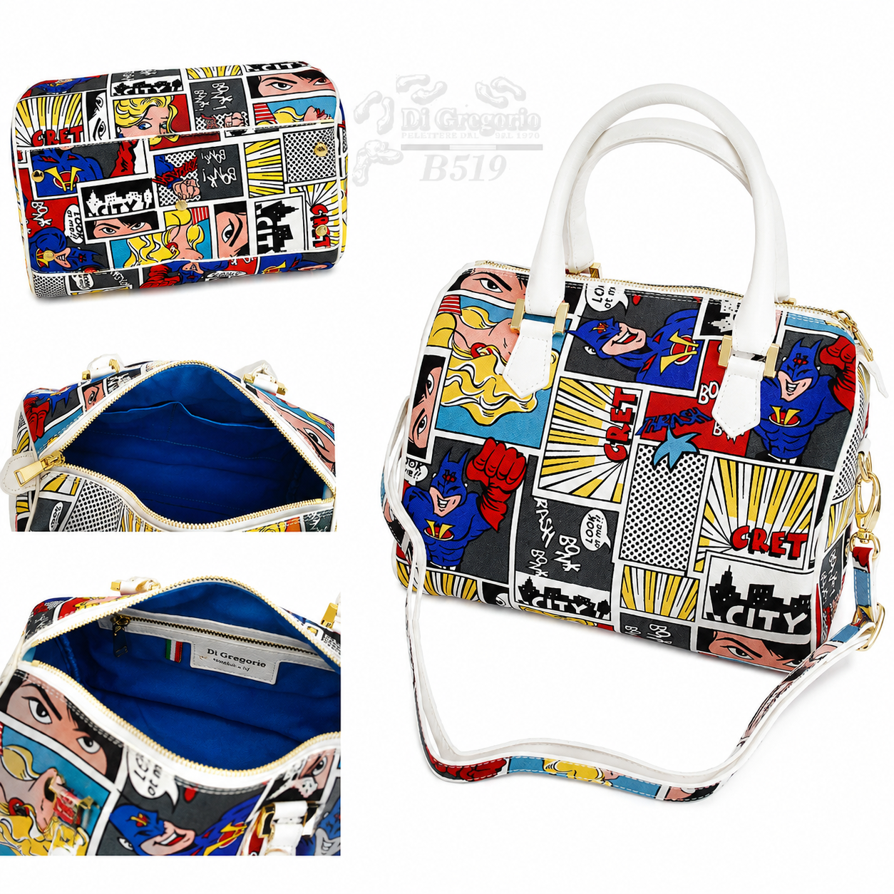 Set Bauletto Donna Vera Pelle e Tessuto Italiano con Cintura Abbinata Borsa a Mano con Tracolla Regolabile Made in Italy
