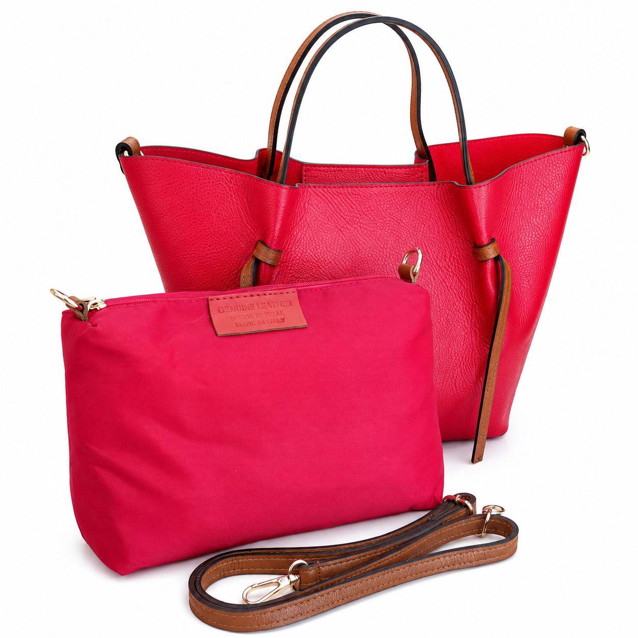 Bolso de Mujer de Piel Genuina con Neceser Extraíble Elegante y Versátil