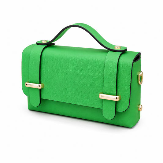 Bauletto piccolo in vera pelle con tracola a catena e manico superiore