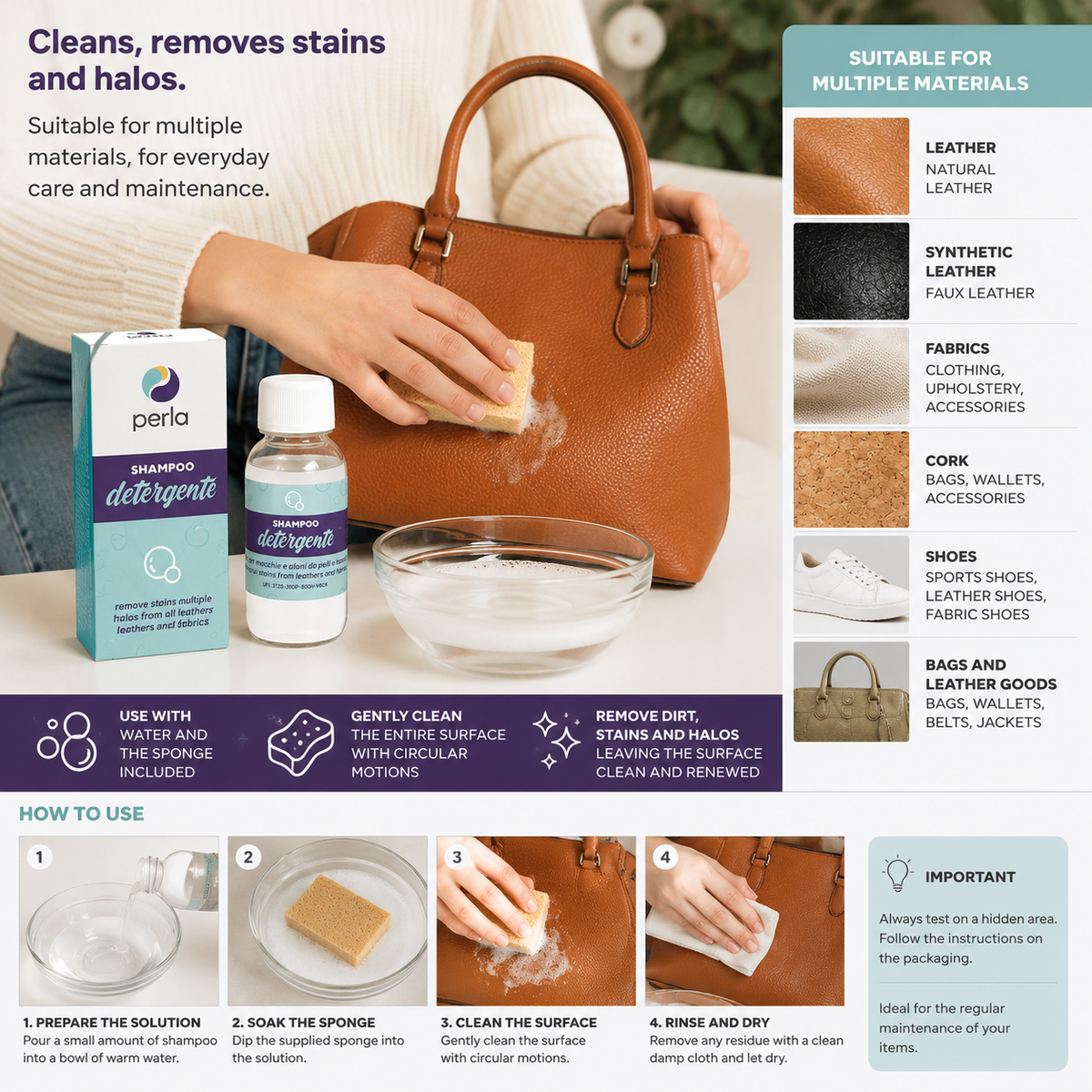 Stain Remover Shampoo Cleaner for Leather, Fabrics, and Cork 50 ml / 1 LT