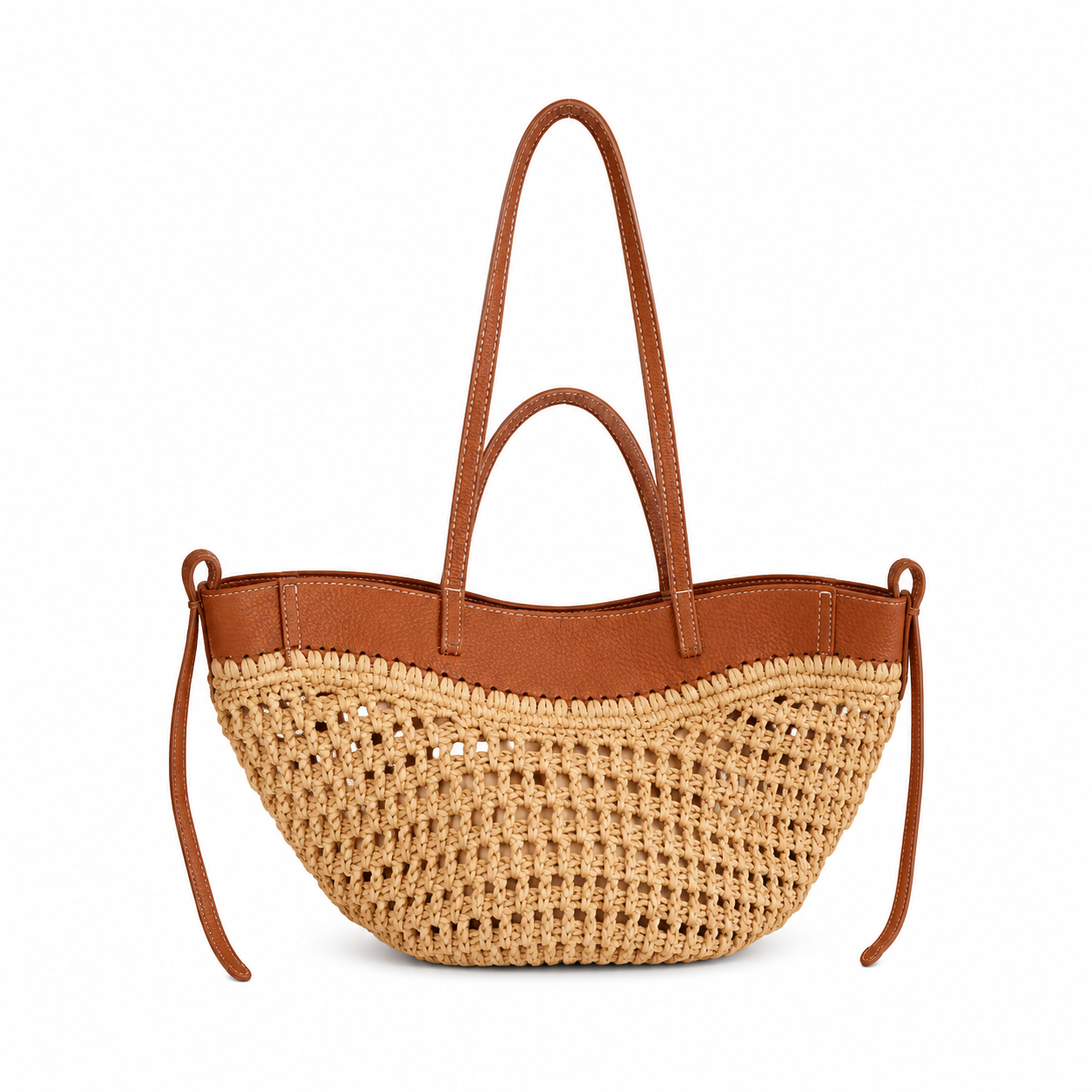 Borsa Mare in Vera Pelle e Raffia con Pochette Interna