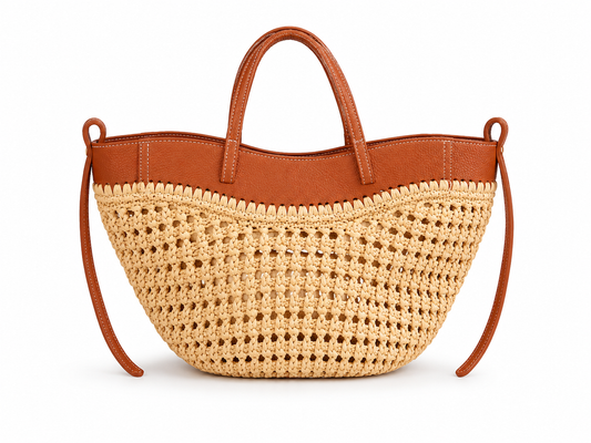 Borsa Mare in Vera Pelle e Raffia con Pochette Interna