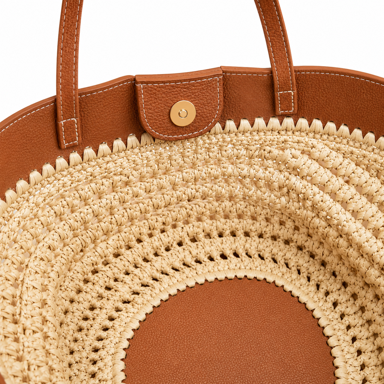 Borsa Mare in Vera Pelle e Raffia con Pochette Interna