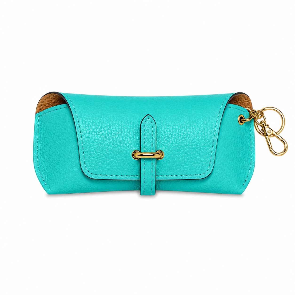 Estuche para gafas de piel auténtica con llavero y mosquetón de adorno para bolso