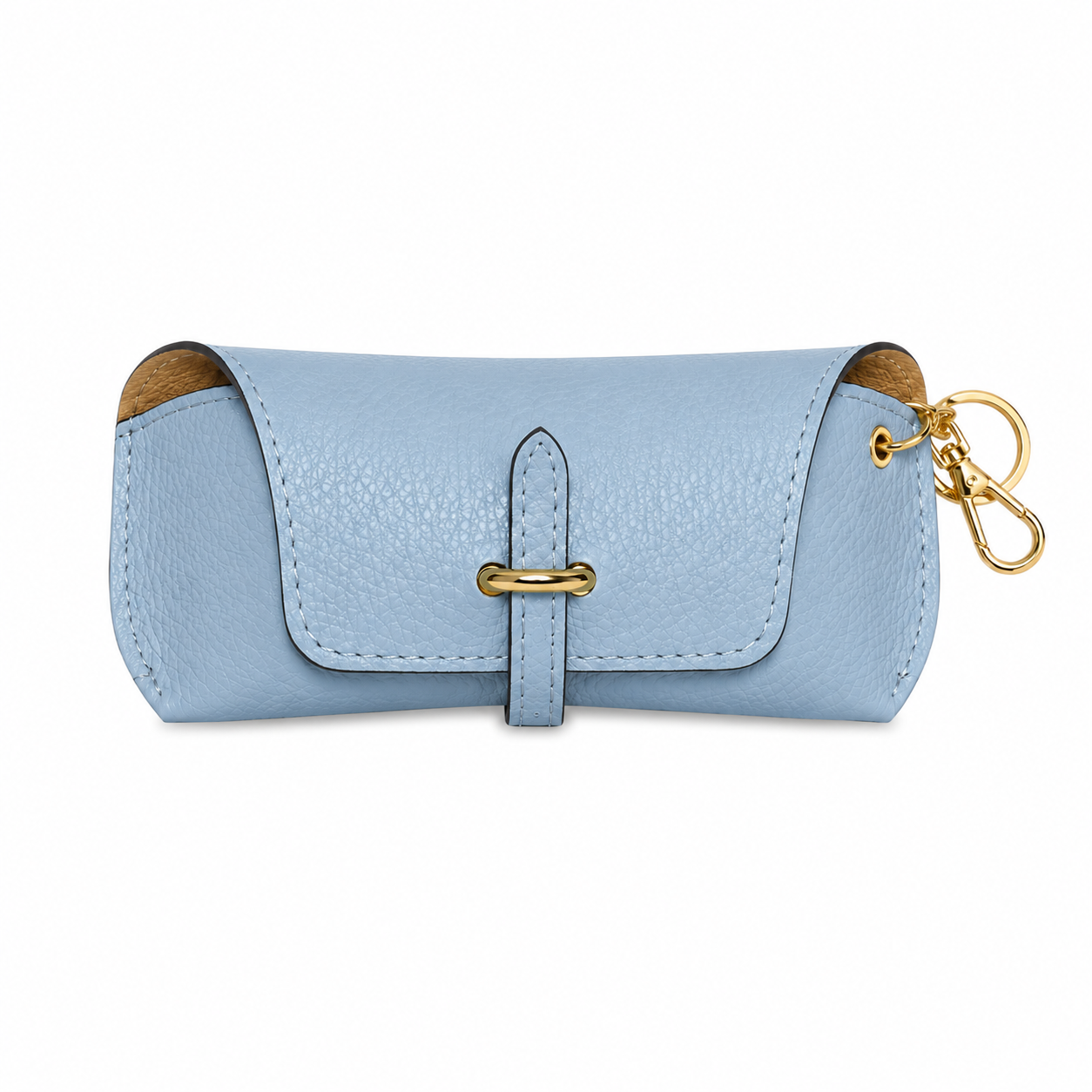 Estuche para gafas de piel auténtica con llavero y mosquetón de adorno para bolso