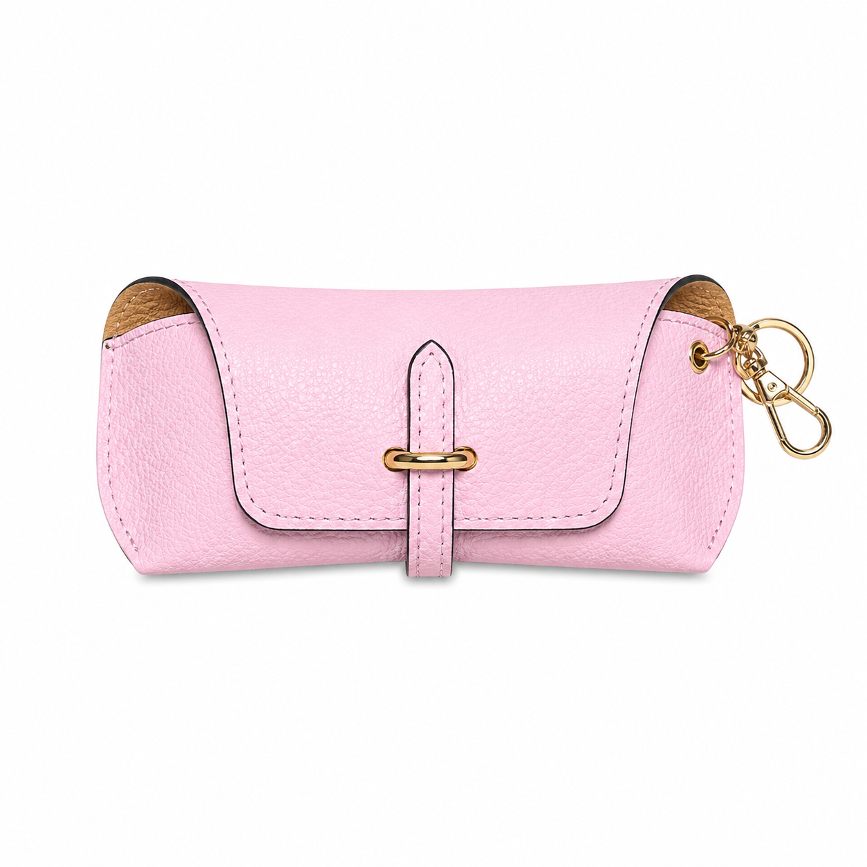 Estuche para gafas de piel auténtica con llavero y mosquetón de adorno para bolso