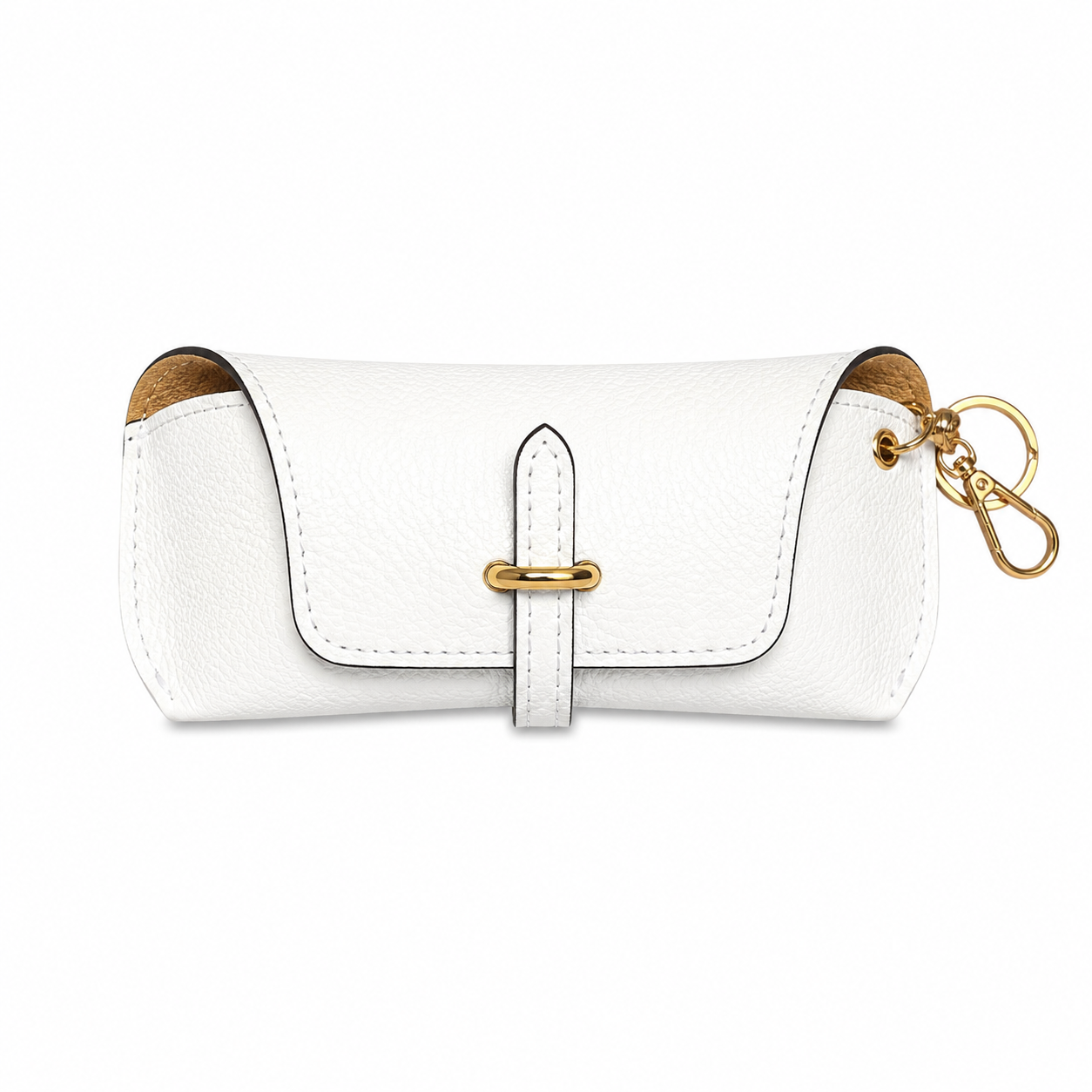Estuche para gafas de piel auténtica con llavero y mosquetón de adorno para bolso