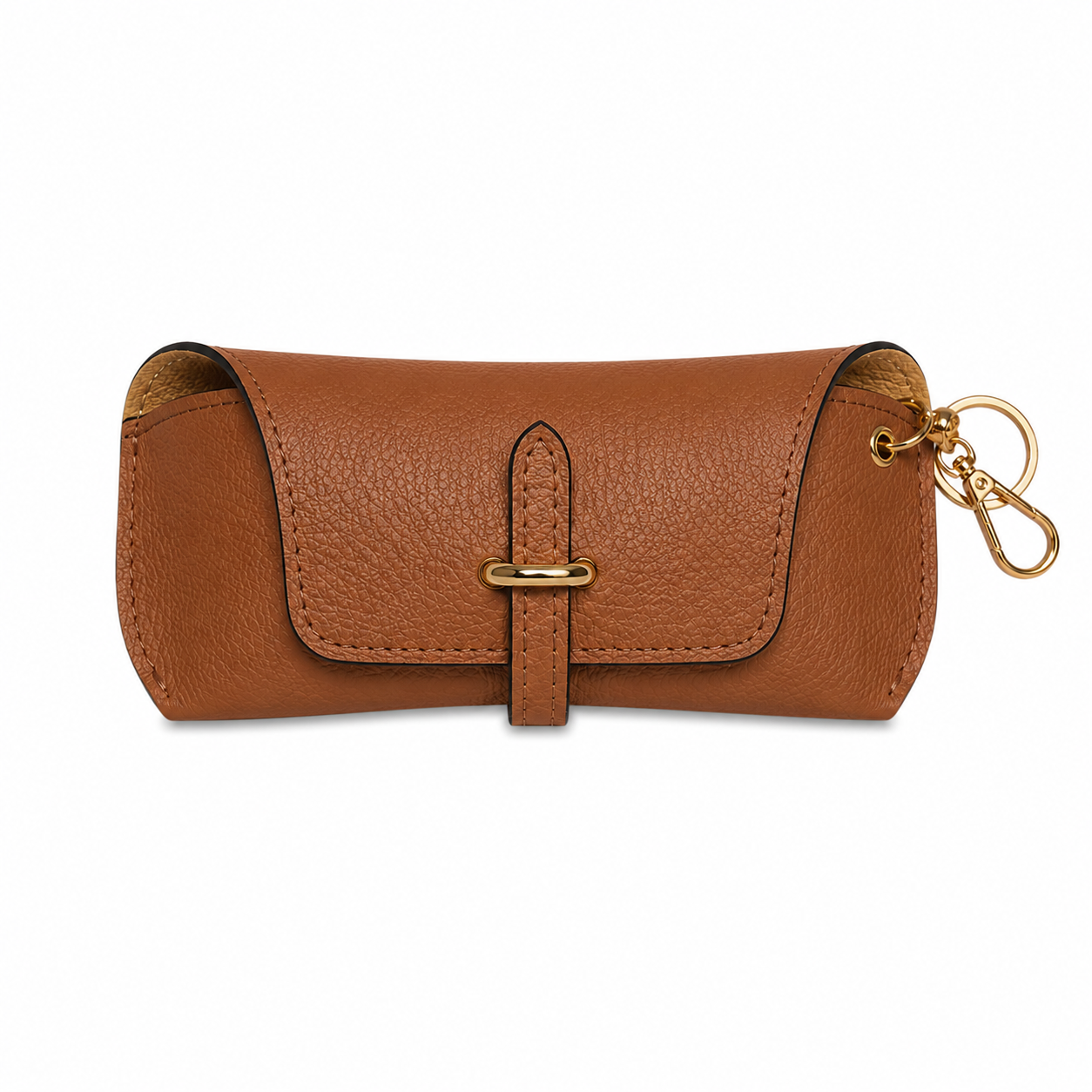 Estuche para gafas de piel auténtica con llavero y mosquetón de adorno para bolso