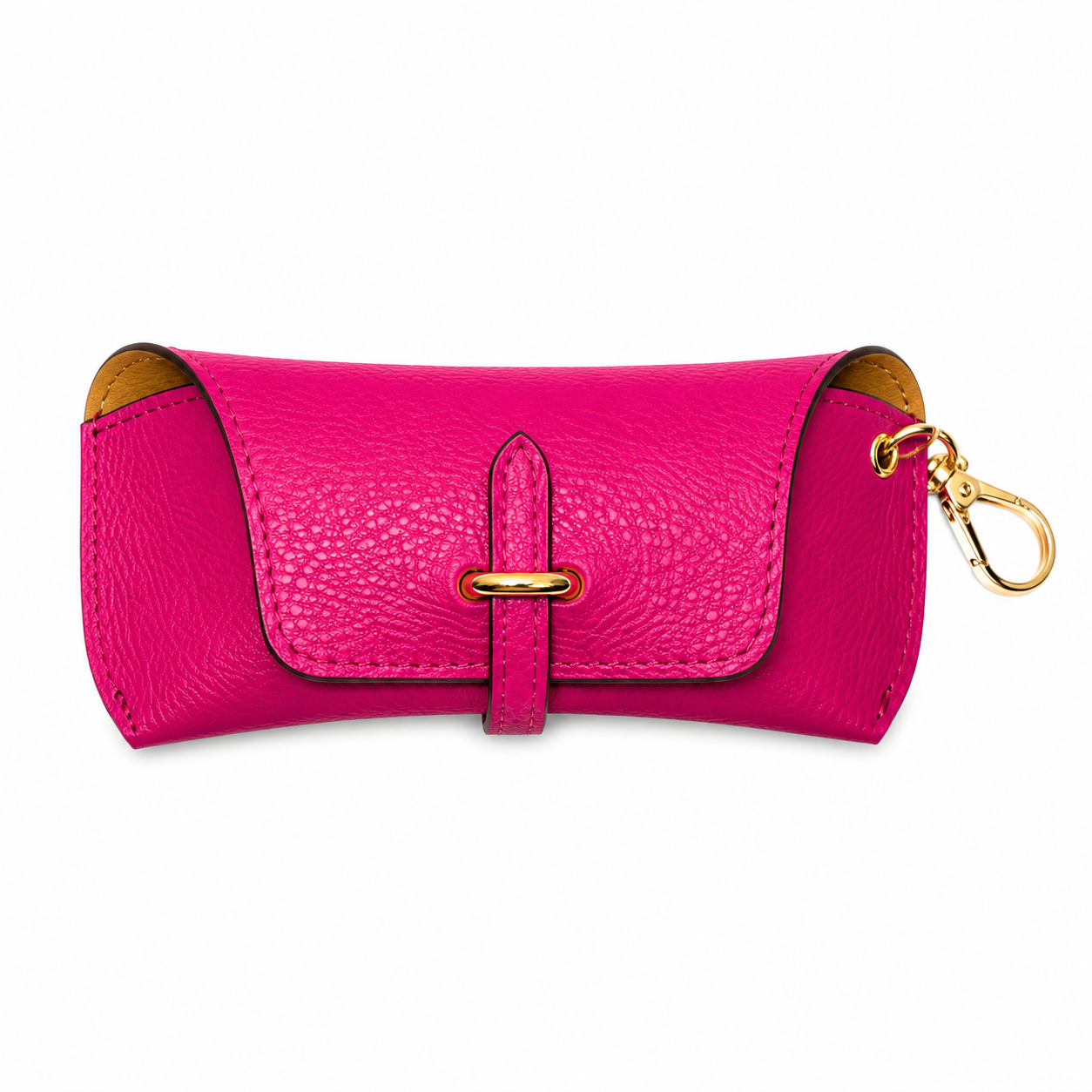 Estuche para gafas de piel auténtica con llavero y mosquetón de adorno para bolso