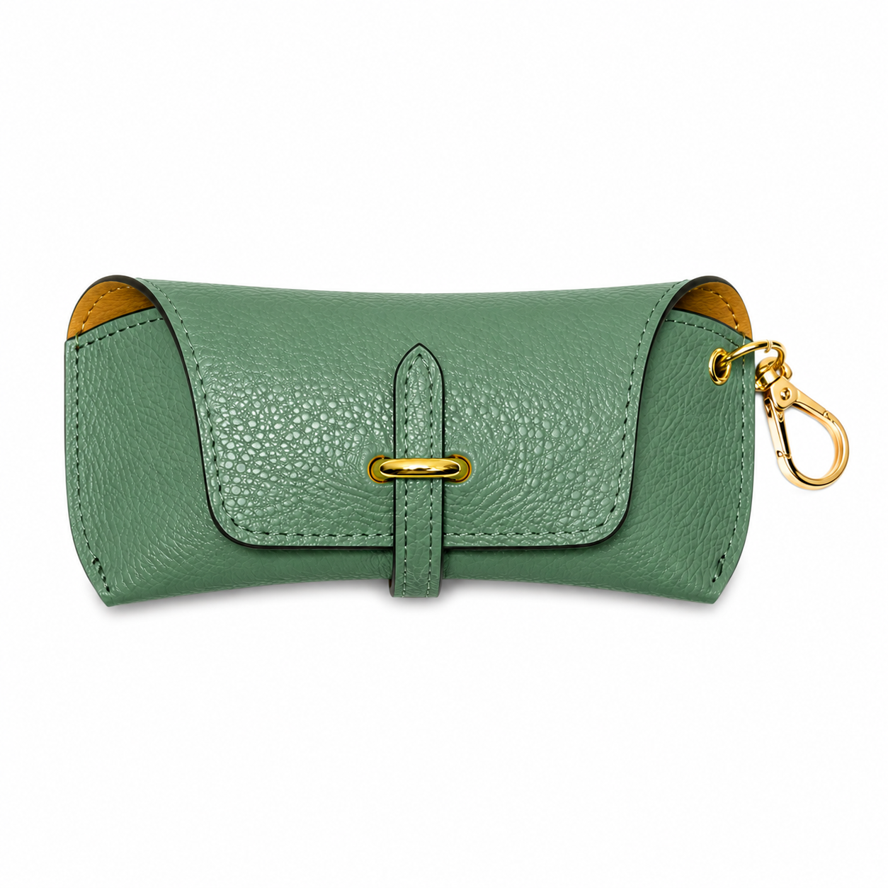 Estuche para gafas de piel auténtica con llavero y mosquetón de adorno para bolso