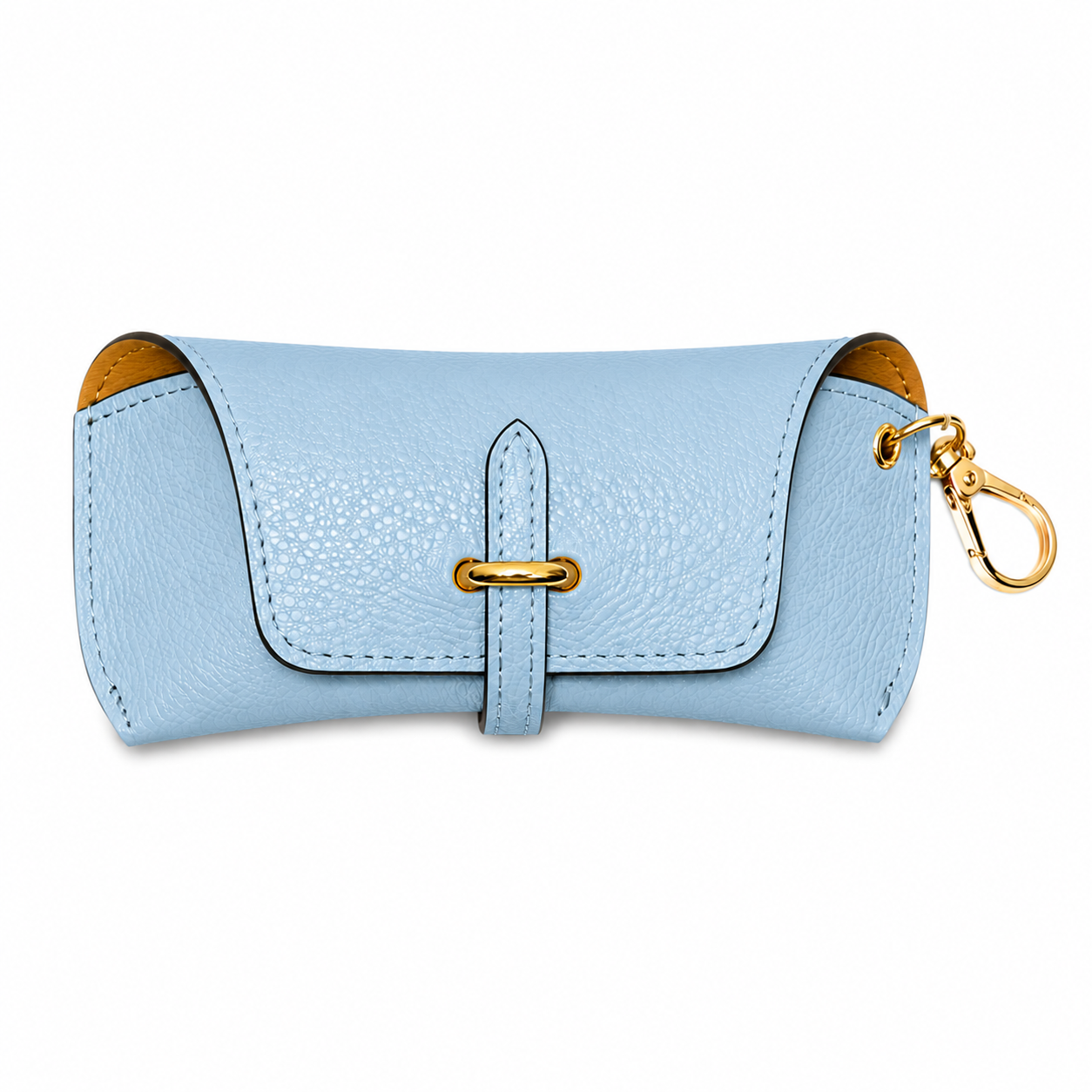 Estuche para gafas de piel auténtica con llavero y mosquetón de adorno para bolso
