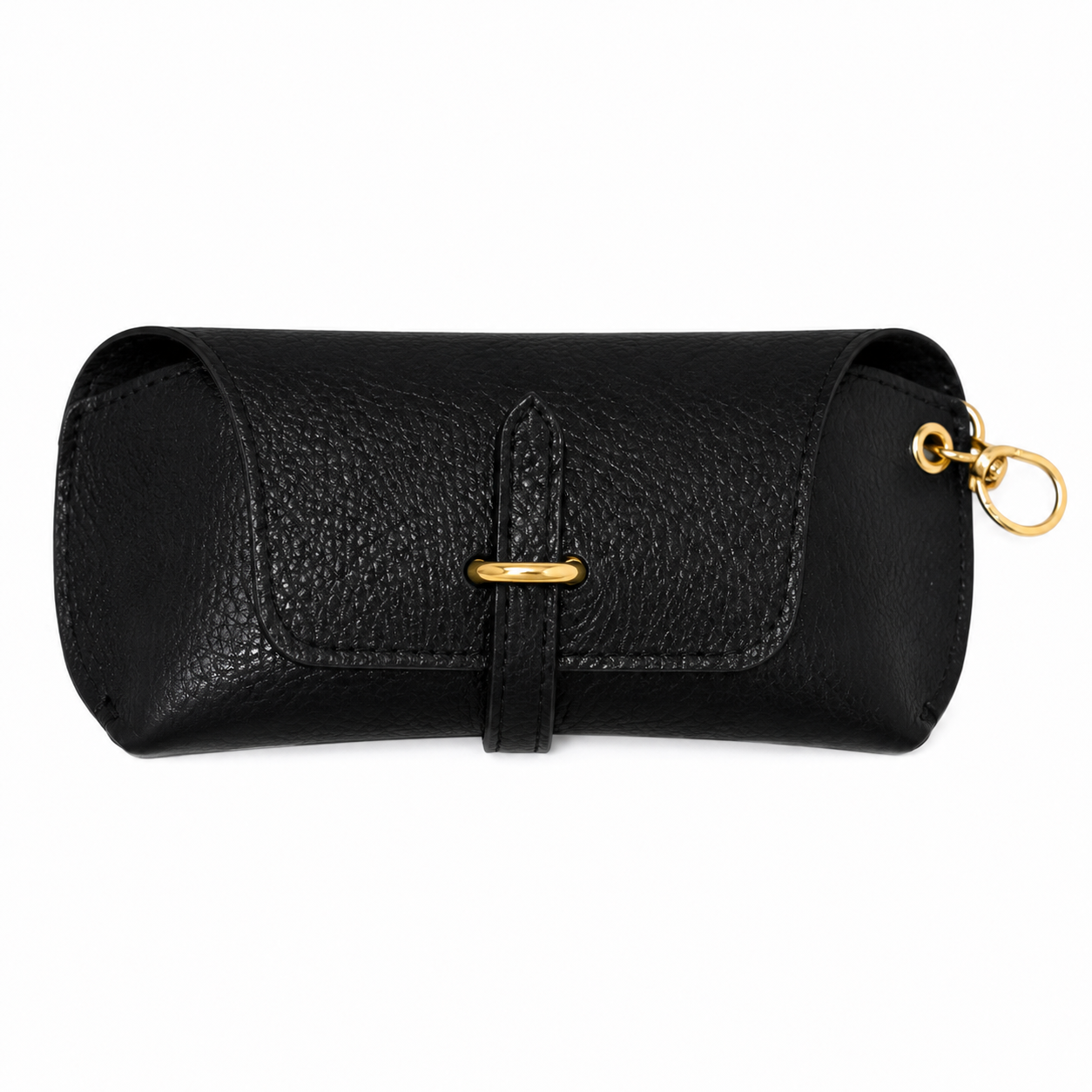 Estuche para gafas de piel auténtica con llavero y mosquetón de adorno para bolso
