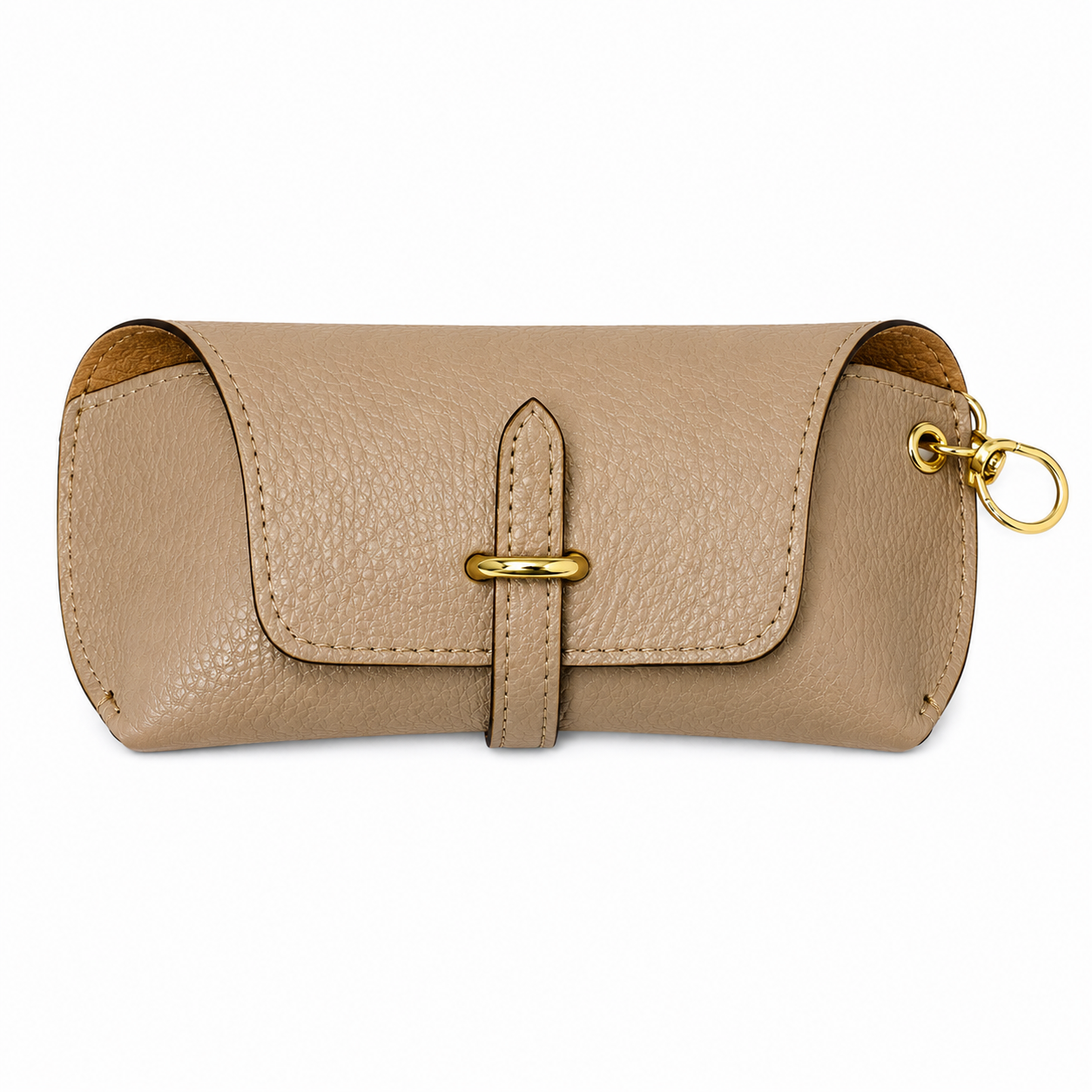 Estuche para gafas de piel auténtica con llavero y mosquetón de adorno para bolso